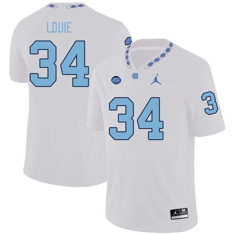 Men #34 Jordan Louie North Carolina Tar Heels College Football Jerseys Stitched Sale-White